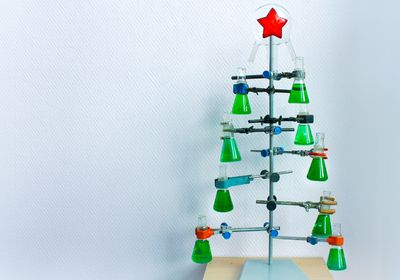 Image of Christmas tree made up of beakers